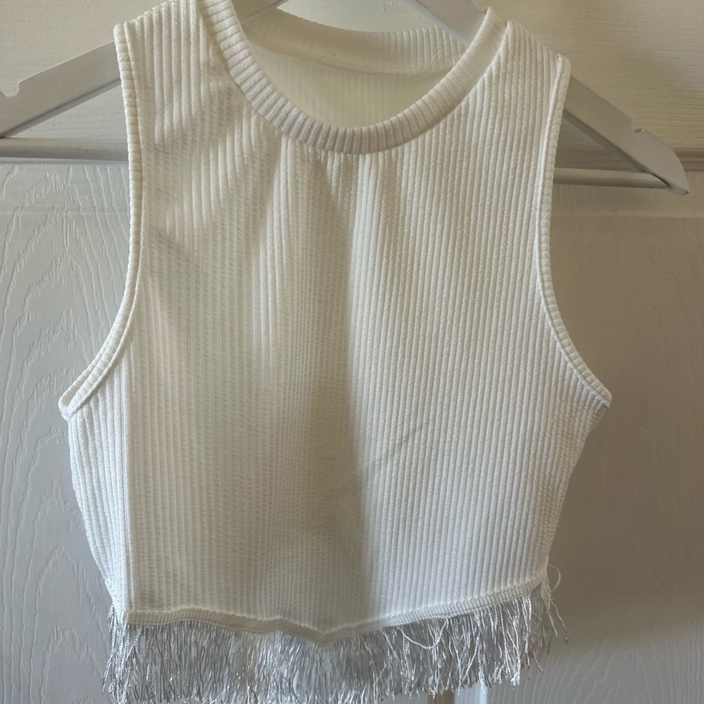 SHEIN White Fringe Crop Top